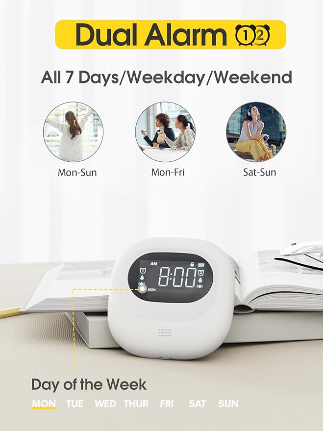 Roxicosly Super Strong Vibrating Alarm Clock for Heavy Sleepers, Adjustable Vibration Bed Shaker Under Pillow for Hearing Impaired Deaf, Cordless, Small, USB Rechargeable for Travel