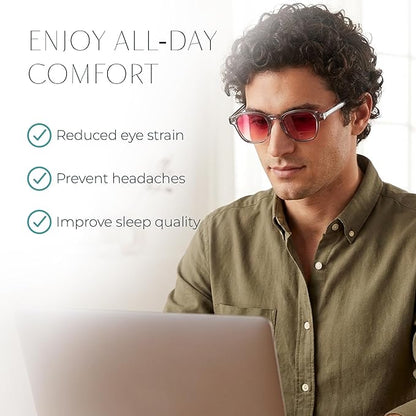 Ruby Transparent Frame Sunglasses – Blue Light Blocking & UV Protection Polarized Sunglasses for Men & Women, Anti-Glare Night Driving Shades, Includes Travel Pouch, Case, Cleaning Cloth