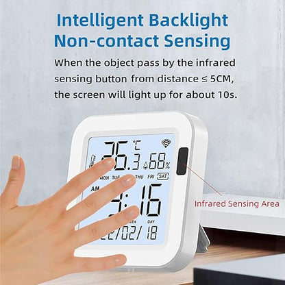 WiFi Temperature Humidity Monitor: Upgraded Smart Temperature and Humidity Sensor with Large Backlit LCD Screen & App Alerts, Indoor Thermometer Hygrometer Compatible with Alexa Google Assistant