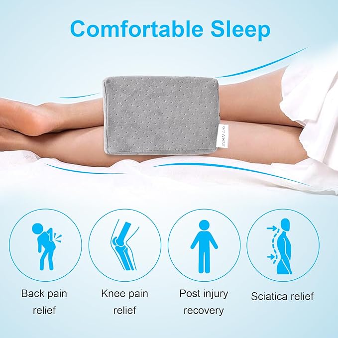 ZOAN Memory Foam Knee Pillow, Knee Pillow for Side Sleepers, Leg Pillow for Side Sleeping, Hip and Back Pain, Sciatica Pain Relief Pillow Grey