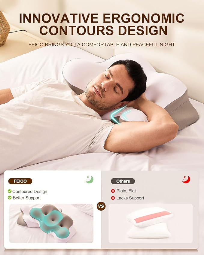 Cervical Neck Pillow, Memory Foam Pillows for Neck Pain Relief, Ergonomic Contour Cooling Pillow for Side Sleeper Pillow Adults & Stomach Sleepers Neck Shoulder (Gray, 24" L x 14" W)