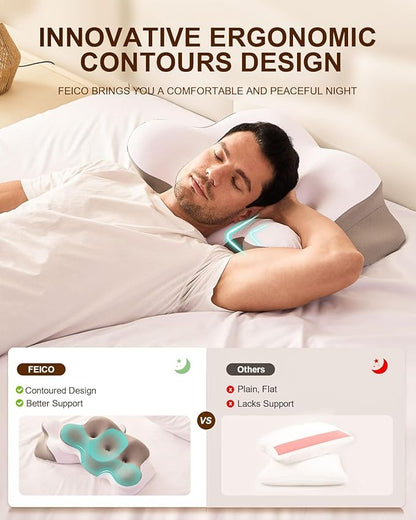 Cervical Neck Pillow, Memory Foam Pillows for Neck Pain Relief, Ergonomic Contour Cooling Pillow for Side Sleeper Pillow Adults & Stomach Sleepers Neck Shoulder (Gray, 24" L x 14" W)