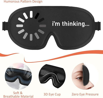 Funny 3D Zero Pressure Sleep Eye Mask for Men Women Side Sleeper, Adjustable Blackout Soft Breathable Eye Masks for Travel Nap Night Sleep, Humorous Gift Stocking Stuffers (I’m Thinking)