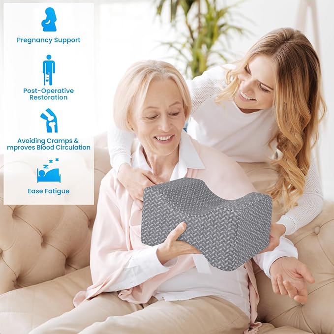 BlissTrends Memory Foam Knee Pillow, Knee Pillow for Side Sleepers, Leg Pillows for Sleeping Blood Circulation, Elevation Pillow for Spine Aligning, Sciatica, Hip, Knee, Ankle Pain, Grey, X-Large