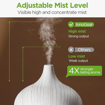 InnoGear Aromatherapy Diffuser & 10 Essential Oils Set, 400ml Diffuser Ultrasonic Diffuser Cool Mist Humidifier with 4 Timers 7 Colors Light Waterless Auto Off for Large Room Office, White Grey