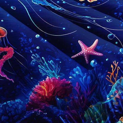 Fantasy Jellyfish Comforter Twin Bedding Sets for Girls Kids Toddlers,Coral Starfish Ocean Theme Bedroom Decor,Blue Underwater World Bedding Sets with 2 Pillowcases.