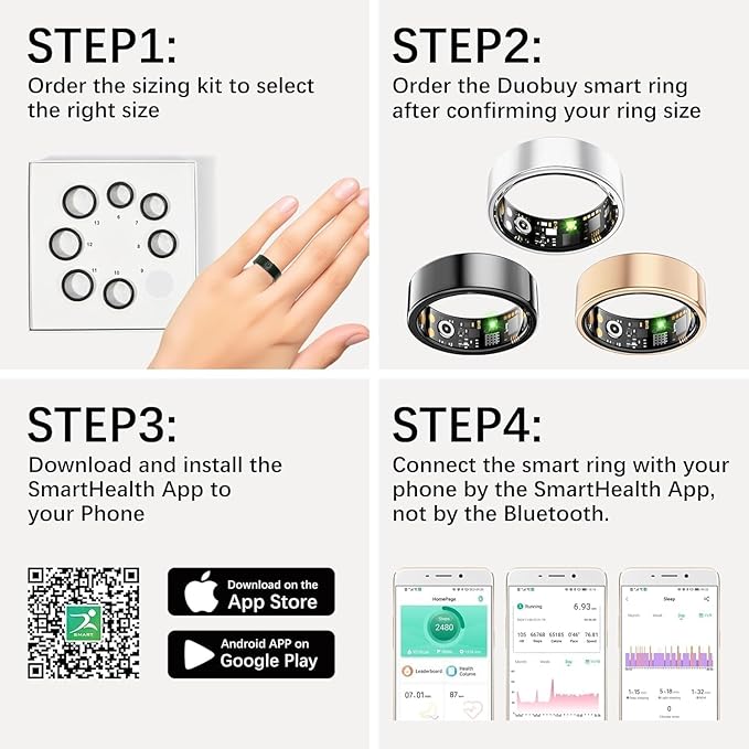 Smart Rings for Women Men, Fitness Ring with Heart Rate, Blood Oxygen, HRV, Pressure, Sleep Tracker, Step Tracker, No Subscription Fee, IP68 Waterproof Smart Ring for iPhone & Android (Silver 11#)