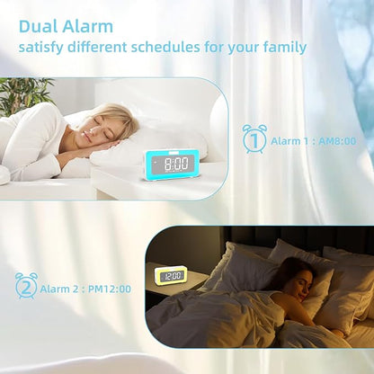 Cooluck Digital Alarm Clock for Bedrooms, Loud Dual Alarm for Heavy Sleepers, Large Display Desk Clock with 7 LED Night Lights, Nature Sounds, for Adults, Teens, Home or Office (White)
