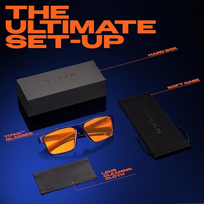 Titan Gaming Glasses, Blue Light Blocking, Night Driving Glasses for Men, Computer Protection Christmas Gift for Gamers