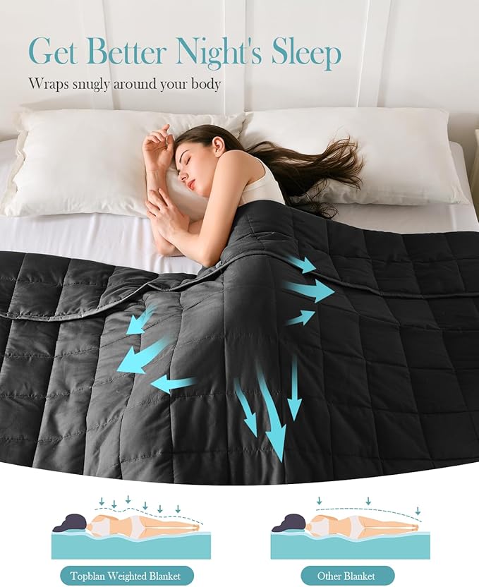 Topblan Weighted Blanket Queen Size 15lbs, Cozy Cooling Weighted Blanket for Adults, Soft Breathable Heavy Blanket for Bed Sofa All Season, Machine Washable, 60 x 80 inches, Black