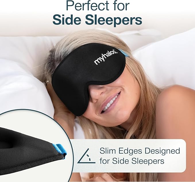 MyHalos® Sleep Mask – 3D Blackout Eye Mask for Women & Men, Side Sleepers, Zero Pressure Memory Foam Eyelash Friendly, Breathable,Award-Winning Sleep Aid for Travel (Black, 1 Count (Pack of 1))
