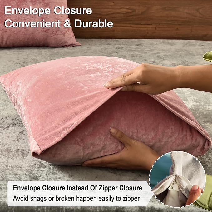 PHF Truly Velvet Pillowcases King Size, No Insert, 2 Pack Ultra Soft Breathable Pillow Shams Covers with Envelope Closure, 20" X 36" Luxury Cozy Warm Fuzzy Flannel, Pink