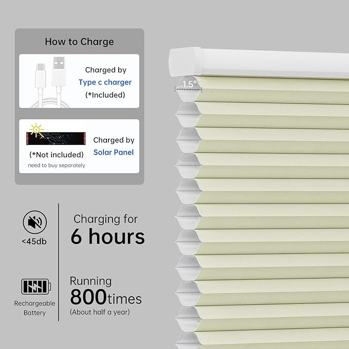 Motorized Cellular Shades with Remote, Light Filtering Smart Cellular Shades Compatible with Alexa, Honeycomb Window Blinds for Bedroom Home Office, Custom Size, Half Shading Cream