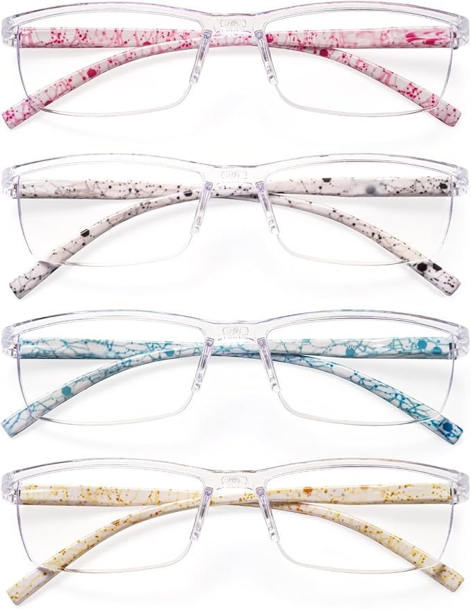 JOSCHOO 4 Pairs Reading Glasses, Blue Light Blocking Glasses, Computer Glasses for Women, Rectangle Eyewear Frame