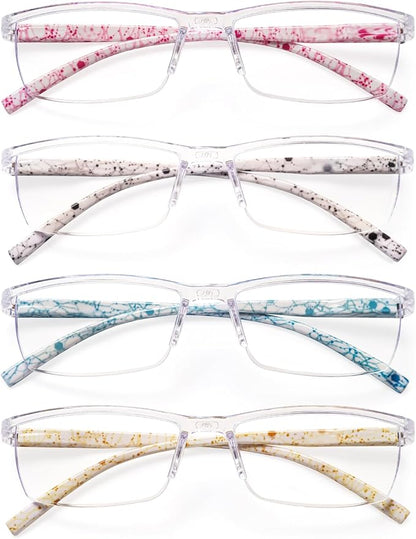 JOSCHOO 4 Pairs Reading Glasses, Blue Light Blocking Glasses, Computer Glasses for Women, Rectangle Eyewear Frame