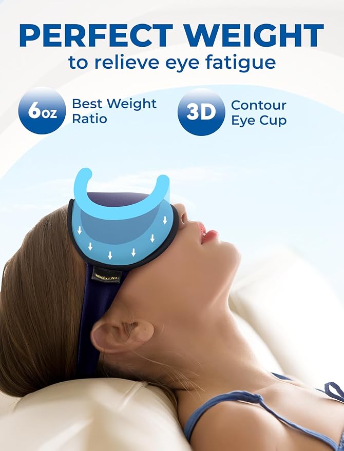 3D Cooling Gel 6oz Weighted Eye Mask for Sleeping & Screen Fatigue Relief, Ice Cold Compress Sleep Mask for Migraines, Headaches & Eye Strain, 100% Blocking Contour Eye Mask for Better Rest, Blue
