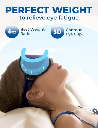 3D Cooling Gel 6oz Weighted Eye Mask for Sleeping & Screen Fatigue Relief, Ice Cold Compress Sleep Mask for Migraines, Headaches & Eye Strain, 100% Blocking Contour Eye Mask for Better Rest, Blue