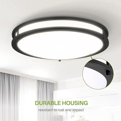 ASD LED 18" Round Flush Mount Lighting, Close to Ceiling Light Fixture | 3CCT, Dimmable, Energy Star, ETL Listed | 28W 2230LM 3000-5000K 120V | Low Profile Double Ring Lamp | Black, 4 Pack
