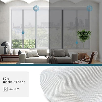 Motorized Light Filtering Shades Work with Homekit Thread-Enabled,50% Blackout Smart Blinds for Windows, Electric Blinds with Remote, APP/Voice Control, Sunscreen PVC Free Wihte