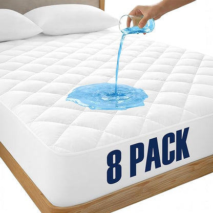 LUX Décor King Mattress Pad - 8 Pack - Quilted Elastic Fitted Mattress Cover Protector Upto 16 Inches Deep Pocket - Soft Breathable Noiseless Mattress Topper (78 X 80)