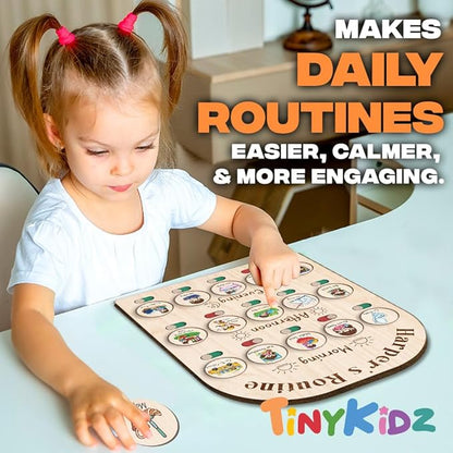 Wooden Chore Chart for Kids Visual Schedule, Routine Chart for Kids, Morning Bedtime Routine Chart for Toddlers Ages 2-4, Daily Kids Schedule Board for Home (04)
