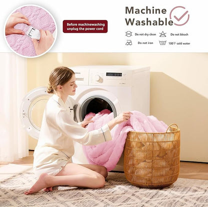 Heated Electric Blanket King Size-100"x90" Heating Blanket with 10 Heating Levels & 5 Time Settings Over-Heat Protection，Winter Warmer for Adults with ETL Certification（Pink）