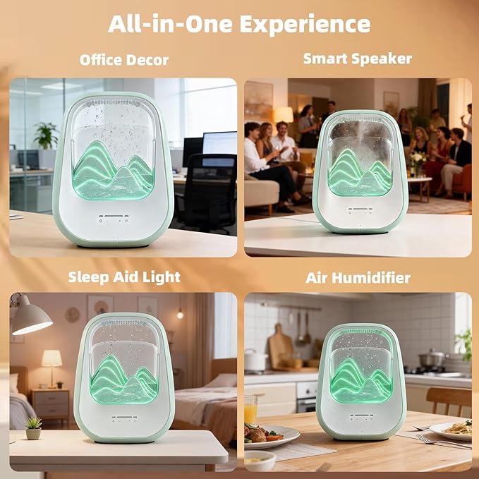 8-in-1 White Noise Sound Machine with Waterfall Design Essential Oil Diffuser Rain Sound Machine with Humidifier, Night Light, Help Stress Relief for Bedroom Office Decor Gift, Green
