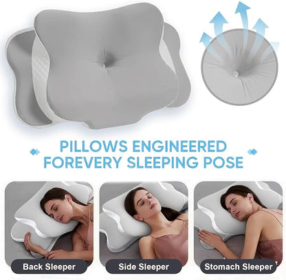 Contour Memory Foam Pillow - Neck and Shoulder Cervical Support Pillow - Ergonomic Neck Support Pillow Pain Relief Soft for Side Sleep Stomach Sleeping and Back Sleeper