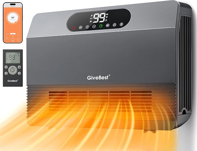GiveBest Smart Wall Heater, 1500W Fast Heating Space Heater for Bedroom, Electric Room Space Heater with Thermostat for Indoor Use, Easy Wall Mounted, On/Off Timers, Compatible with Alexa