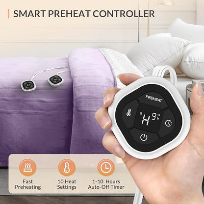 HOMLYNS LuxeHeat Heated Blanket Electric Blanket King Size, Soft Flannel Sherpa Heating Blanket with 10 Heat Settings, 1-10 hrs Timer Auto Shut Off (90x100 inches, Purple)