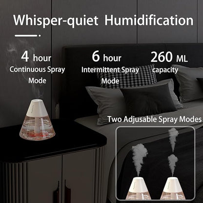 INVODA Mini Humidifiers, 260ml USB Personal Cool Mist Humidifier Cute Volcanoes Desktop Air Humidifier Quiet Night Light Small Humidifiers for Car, Office, Bedroom, Travel (White)