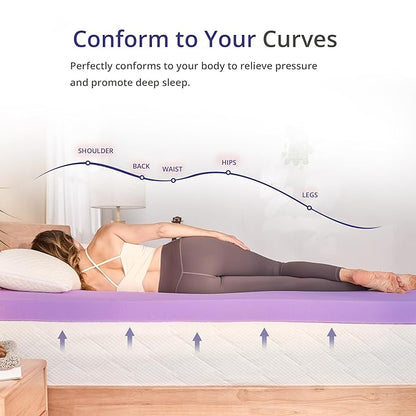 2 Inch Twin Lavender Scented Memory Foam Mattress Topper for Pressure Relieving, Ventilated for Cooling Sleep, CertiPUR-US Certified, Medium Feel Mattress Pad in a Box, 38"x75", Twin Size