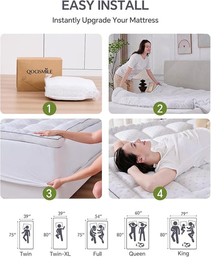 Twin XL College Dorm Room Essentials 3 Inch Mattress Topper Twin XL,Pillow Top Mattress Topper Memory Foam with Bamboo Rayon Cover,Cooling Breathable Mesh Side Mattress Pad,21" Deep Pocket