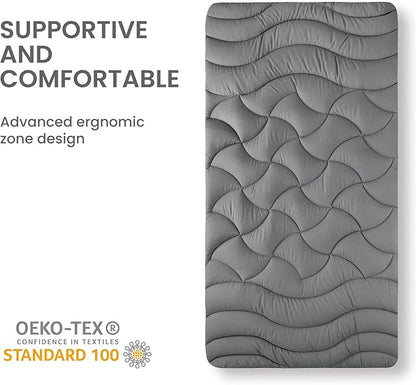 SLEEP ZONE Twin XL Cooling Mattress Topper for College Dorm, Premium Zoned Cool Mattress Pad Cover, Padded Mattress Protector Breathable Washable, Deep Pocket 8-21" (Grey, Twin XL)