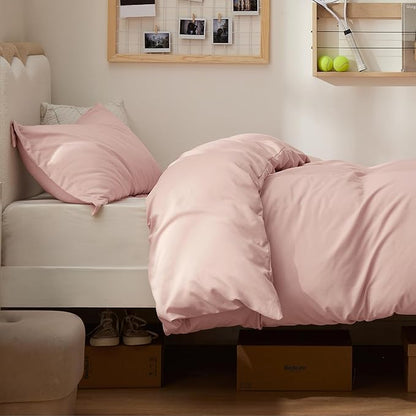 Bedsure Duvet Cover Twin/Twin XL Size - Soft Double Brushed Bedding Set for Kids & Adults, Zipper Closure, 2 Pieces, Includes 1 Duvet Cover (68"x90") & 1 Pillow Sham, NO Comforter, Pale Blush