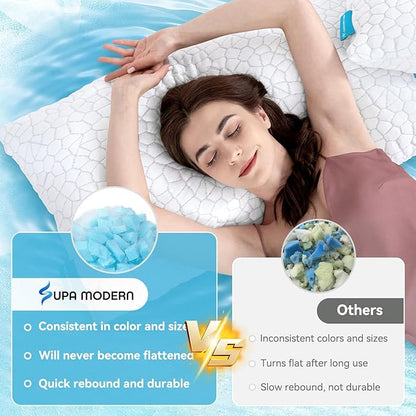 Cooling Pillow King Size Set of 2, Adjustable Bed Pillows for Sleeping, Luxury Shredded Memory Foam Pillows King 2 Pack,Adjustable Pillow for Side,Back,Stomach Sleepers,Soft Yet Supportive Firm Pillow
