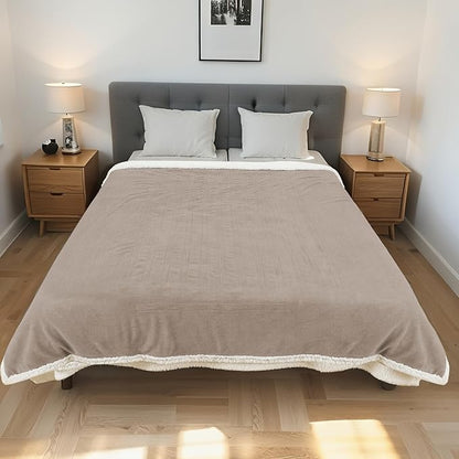 Electric Heated Blanket Twin Size 62"x84" - Dual-Sided with Microplush & Sherpa Fabric, 4 Heat Settings & 10 Hours Auto Off, Machine Washable - Light Brown
