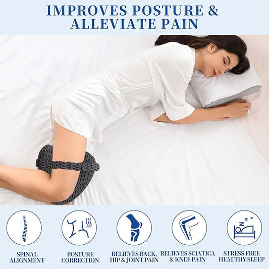 Knee Pillow for Side Sleepers - Sciatica, Hip & Back Pain Relief Pillow with Adjustable Strap, Memory Foam Leg Pillow for Side Sleeping, Spine Alignment Support for Pregnancy, Post-Surgery (Sky Blue)