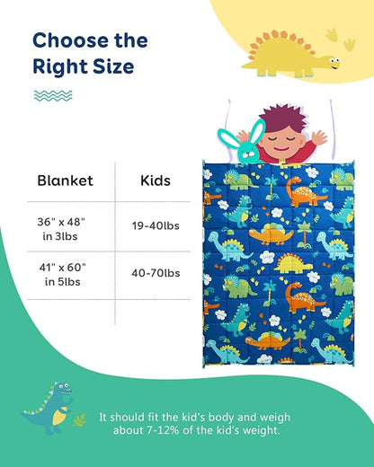 Insugar Weighted Blanket,Cooling Heavy Throw Blanket,Soft and Cozy Weighted Blanket for Bedding,Blue Dinosaur,36”x 48”,5lbs