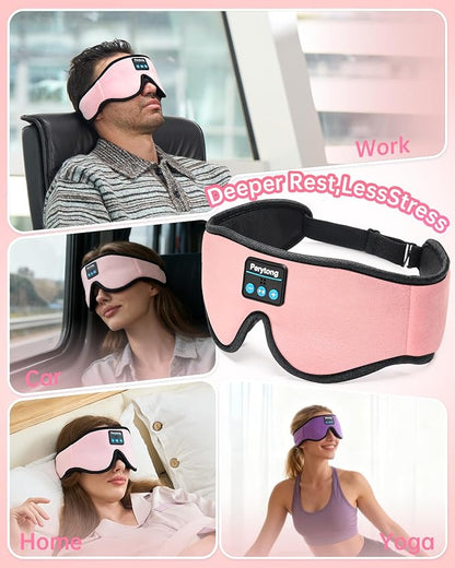 Sleep Mask with Bluetooth 5.4 Headphones, Wireless Music Sleep Eye Mask for Side Sleepers, 3D Contoured Comfort & Built-in HD Stereo Earphones, Blackout for Travel (Peach Pink)