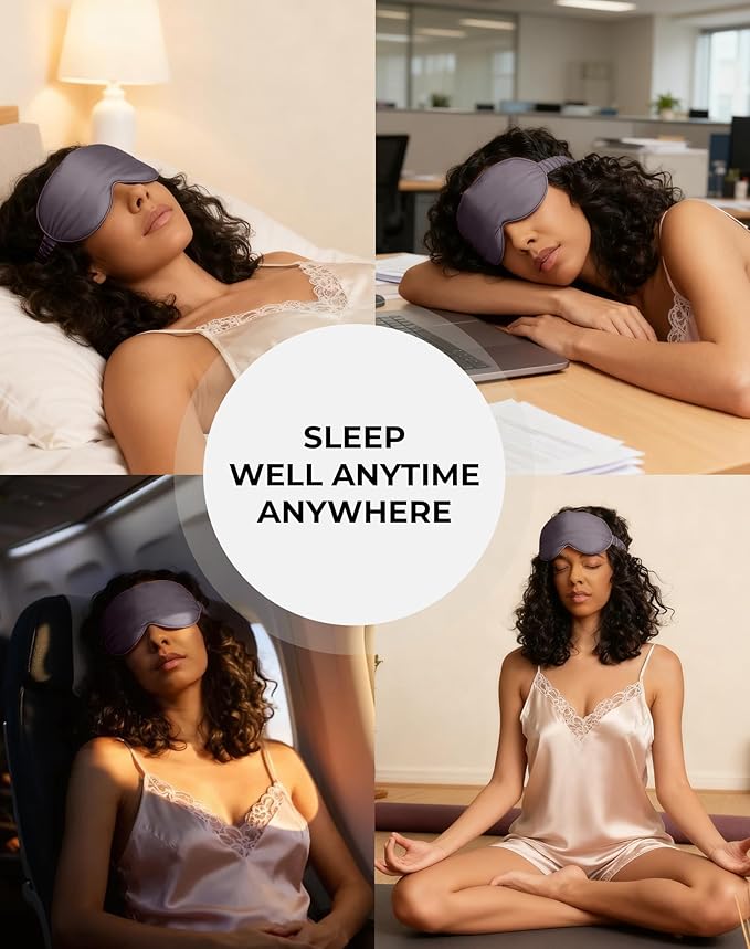 SilkSilky 100% 22 Momme Mulberry Silk Sleep Mask – Upgraded 3D Contoured Eye Mask with Nose Wing Pads & Adjustable Strap, Luxury Blackout Eye Cover for Women & Men (Dark Gray)