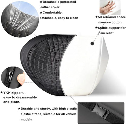 Car Neck Pillow 2-Pack - Premium Memory Foam Headrest with Soft Nappa Leather Feel, Ergonomic Support for Long Drives, Fits Most Vehicles (2, Black)
