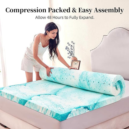 2 inch Memory Foam Mattress Topper Twin XL Bed, Gel Infused Memory Foam Mattress Pad for Back Pain Relief, 38x80 Inches
