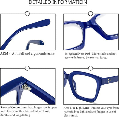 DXYXYO Reading Glasses for Women 2.5+ Oprah Style Blue Light Blocking Men Computer Readers Oversized Rectangle 3 Pack Retro Fashion Square