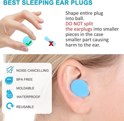 Ear Plugs for Sleeping, Waterproof Moldable Silicone EarPlugs for Sleeping Noise Cancelling, Mowing, Swimming and Concerts