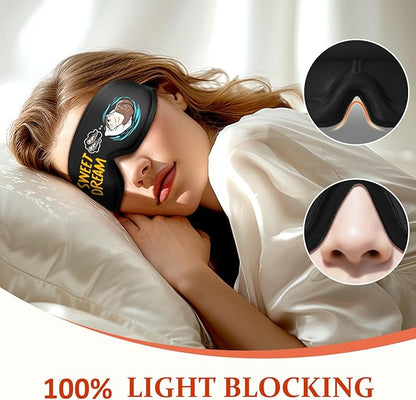 Funny 3D Zero Pressure Sleep Eye Mask for Men Women Side Sleeper, Adjustable Blackout Soft Breathable Eye Masks for Travel Nap Night Sleep, Humorous Gift Stocking Stuffers (Sweet Dreams)