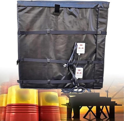 IBC Tote Heater Blanket, IBC Tote Heating Jacket, 55 Gallon/275 Gallon Smart Temperature Control up to 200°C, IBC Tote Insulated Cover, For petroleum, chemical, food processing Black-275Gallon1000L