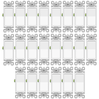 GreenCycle Single Pole Switch White,24 Pack SP Rocker Light Switch 15A 120/277V, On/Off Rocker Paddle Interrupter, Residential/Commercial Grade,Home & Office,UL/CUL, White