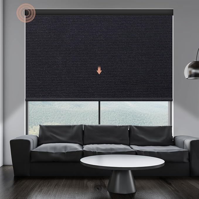 Motorized Blinds Roller Shade with Remote: Canisteo Automatic Smart Blind for Windows 100% Blackout, Electric Blinds Compatible with Alexa/Google Home/Apple Homekit, Customized Size,Noir Black