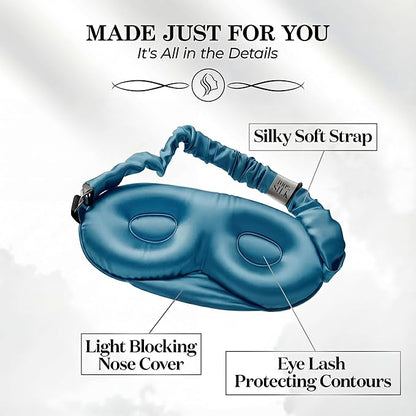 SLEEP SANCTUARY 100% Pure Mulberry Silk Sleep Mask - 22 Momme Light Blocking 3D Contour Silk Eye Mask for Sleeping - Secure Fit for Side Sleepers, Women & Men - Cloud Soft (Peacock Blue)